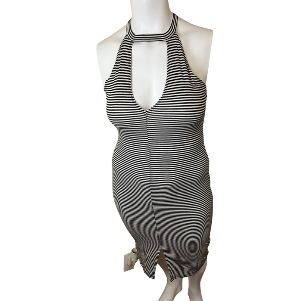 Striped Black and White Halter Bodycon Dress